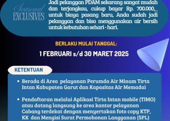 Hari Jadi Garut ke-212, Perumda Tirta Intan Garut Berikan Keringanan Biaya Pasang Baru Sambungan Rumah